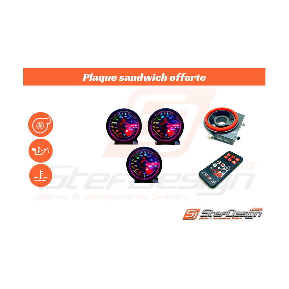 Pack 3 Manomètres ZENKY + plaque 150 Couleurs température eau /huile/turbo