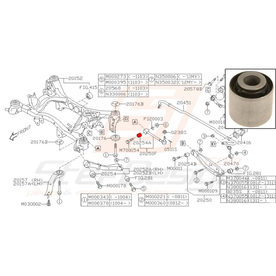 Silent bloc de train arrière pour subaru impreza STI 2008-2010 Silent bloc de train arrière pour subaru impreza STI 2008-2010