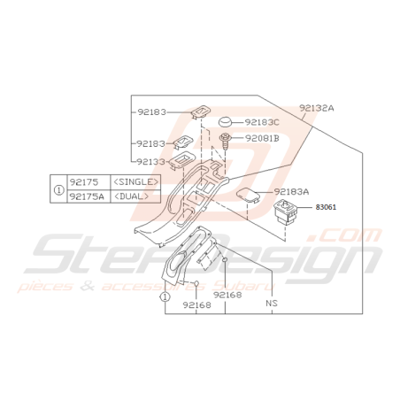 Schéma de Console Centrale Origine Subaru Impreza GT 1998 - 2000