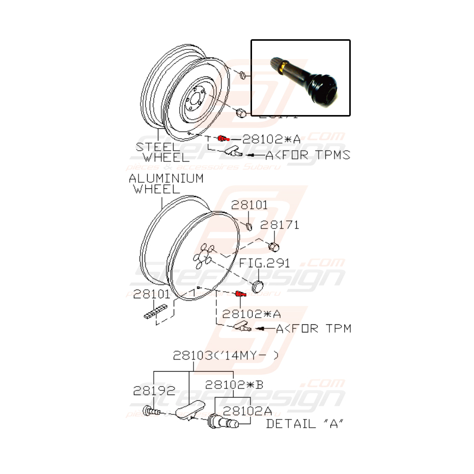 Valve de roue pour subaru Forester SJ5 2014