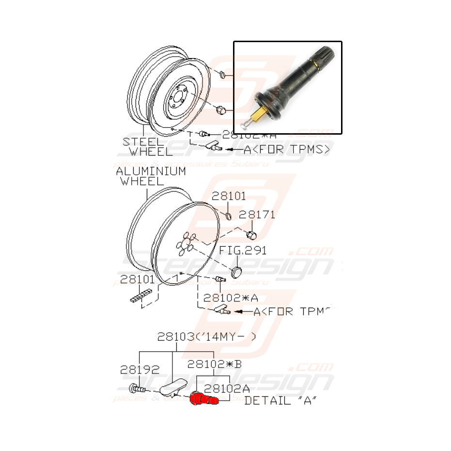 Valve de roue pour subaru Forester SJ5 2014 