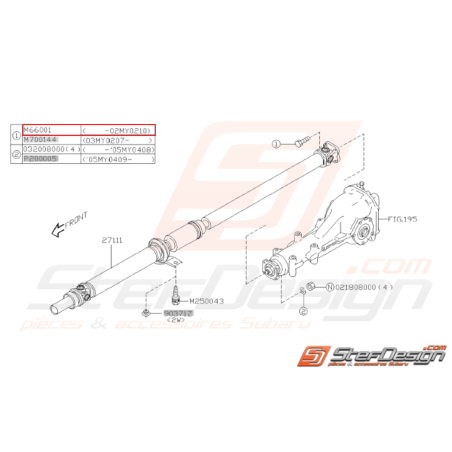 Vis de fixation d'arbre de transmission côté pont GT 97-00 WRX/STI 01-02