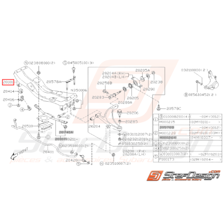 Berceau avant origine SUBARU STI 2003