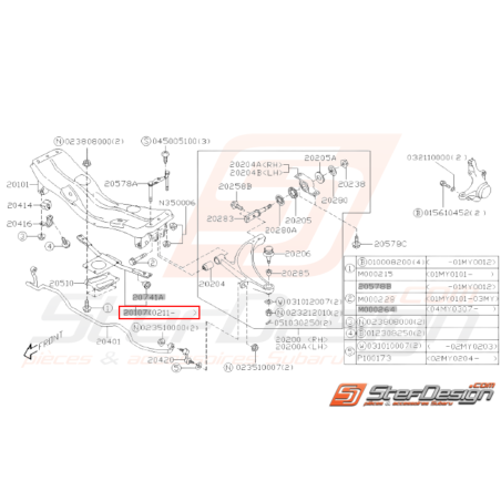 Bras de Support Avant Origine Subaru STI 11/2002 - 2004