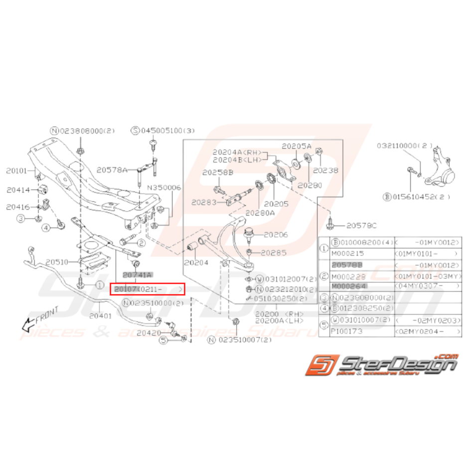 Bras de Support Avant Origine Subaru STI 11/2002 - 2004 Bras de Support Avant Origine Subaru STI 11/2002 - 2004