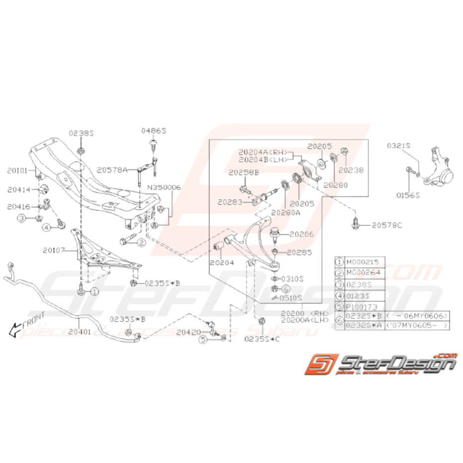 Schéma Suspension Avant Origine Subaru WRX STI 2005