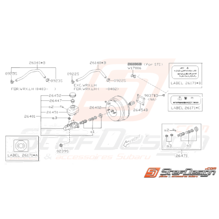 Schéma Maitre Cylindre de frein Origine Subaru WRX STI 2001 - 2007