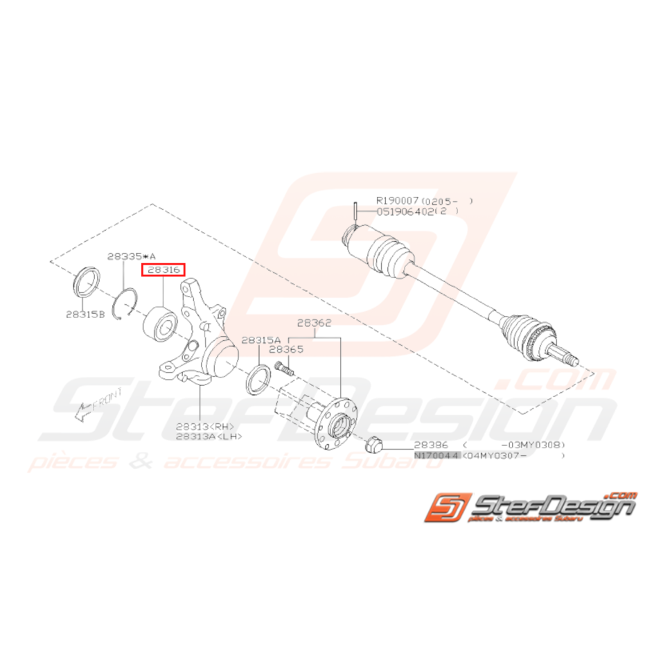 Roulement Essieu Avant Origine Subaru WRX 02/2003 - 2005
