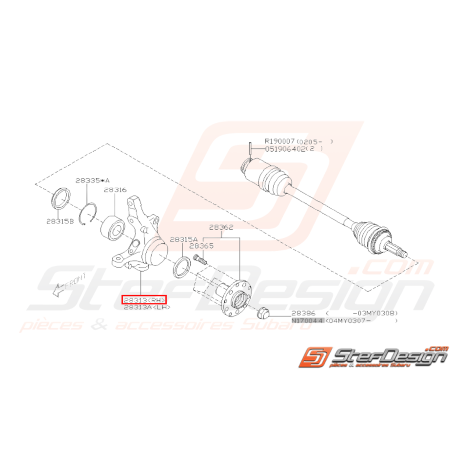 Porte moyeux avant SUBARU WRX 01-07 /STI 01-04 GT du 31/04/1999 au 01/30/2001