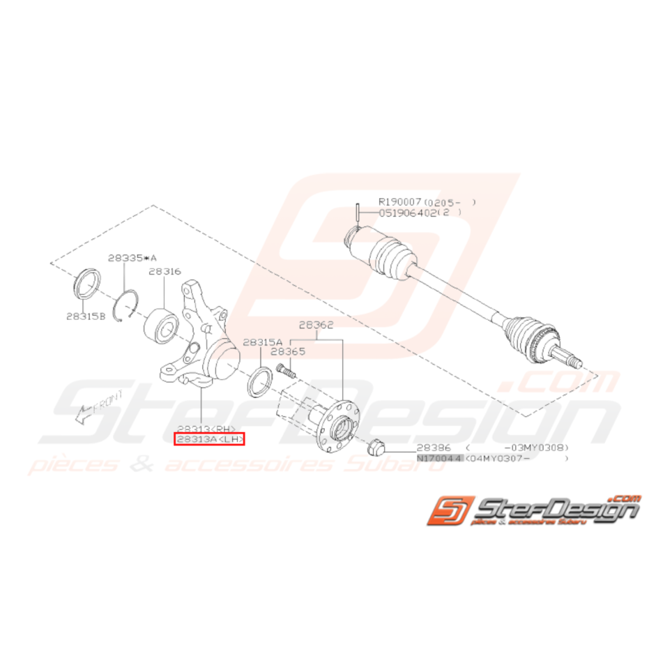 Porte moyeux avant SUBARU WRX 01-07 /STI 01-04 GT du 31/04/1999 au 01/30/2001