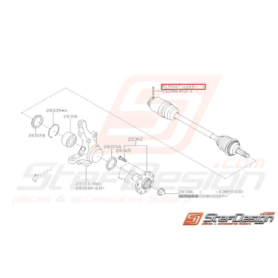 Goupille de cardan origine SUBARU GT et STI 01-02