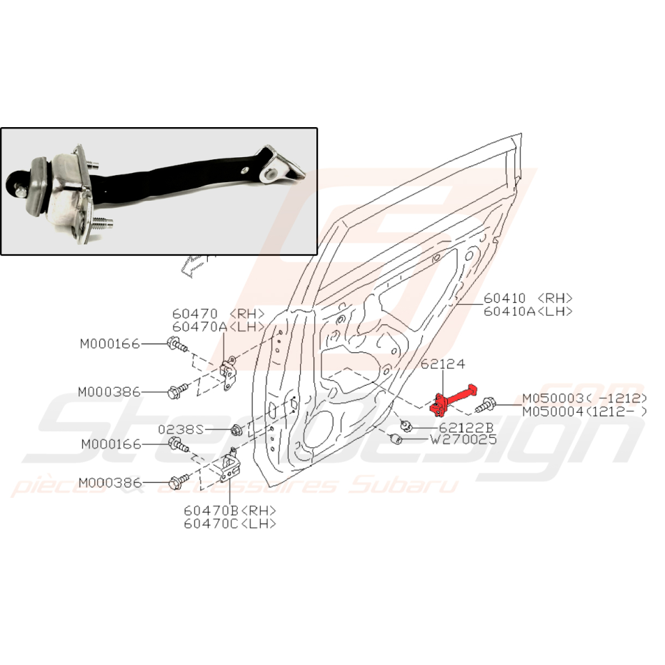 Tirant de porte arrière pour Subaru XV EJ20Z 2012