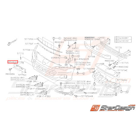 Agrafe de fixation ressort pare-choc avant STI 03-05