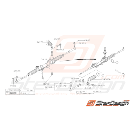 Schéma Crémaillère direction Assistée Raccord Origine Subaru WRX STI 01-0431131