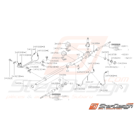 Schéma Crémaillère direction Assistée Boîte de vitesse Origine Subaru WRX STI 01-0431162