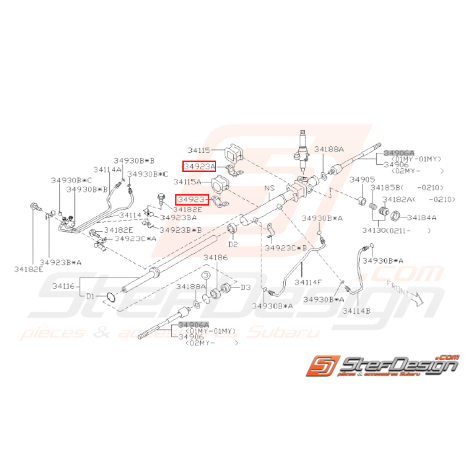 Bride de fixation de crémaillère origine GT 94-00 / P1 / WRX STI 01-04