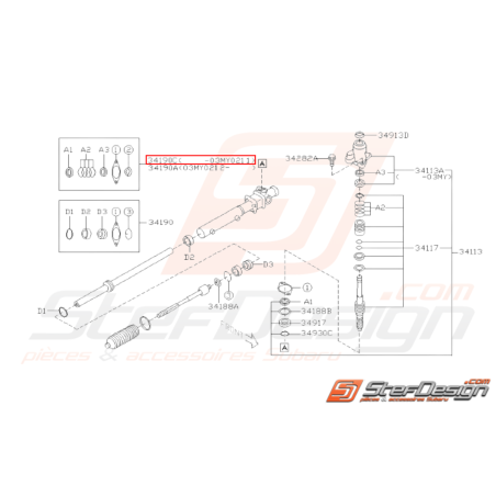Kit réparation boitier crémaillère direction Subaru GT 98-00 WRX STI 01-0231186