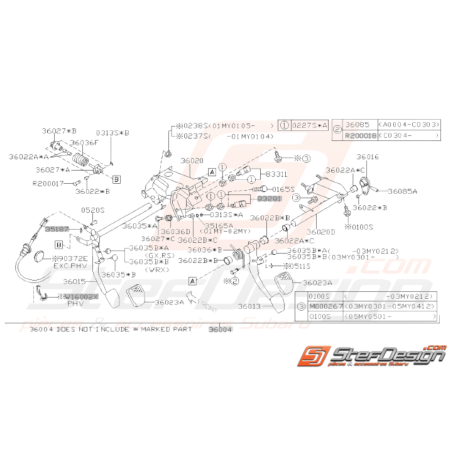 Schéma Système pédales Frein & Embrayage Hydraulique Origine Subaru WRX STI 01-0531225