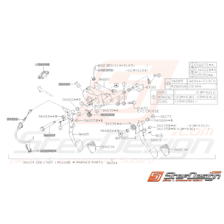 Schéma Système pédales Frein & Embrayage Origine Subaru WRX STI 01-0531255