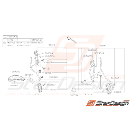Schéma Système pédales Accélération Origine Subaru WRX STI 01-0531257