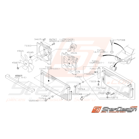 Schéma Condenseur de Clim & Moteur de ventilateur Origine Subaru WRX STI 01-0731310