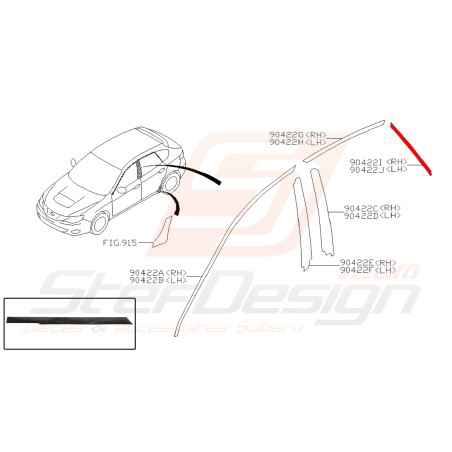 Adhésif de montant de porte arrière pour subaru impreza 2.0 diesel31444