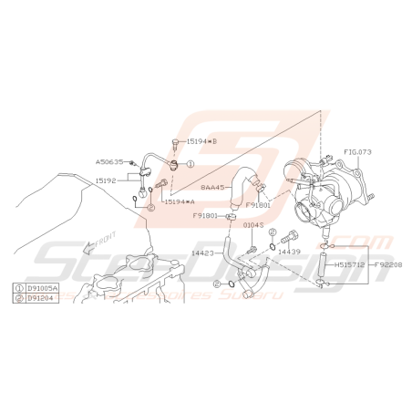 Schéma de Vis et Durites de Turbo Origine Subaru WRX STI 06 - 0731758