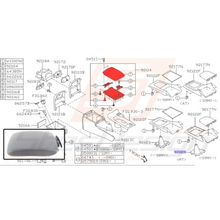 Couvercle d'accoudoir central pour subaru impreza WRX-S 200831822