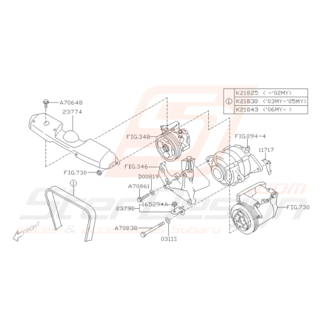 Schéma Courroie d'alternateur avec clim Origine Subaru WRX STI 01-0731847