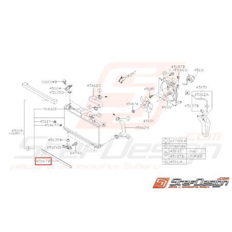 Bande Tampon inférieur Radiateur Origine Subaru WRX STI 01-0732011