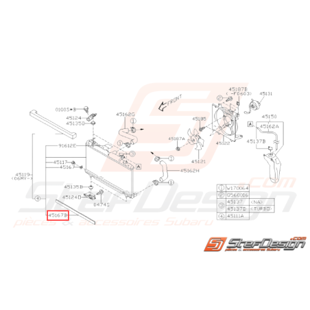Bande Tampon inférieur Radiateur Origine Subaru WRX STI 01-07 FORESTER 05-0732011