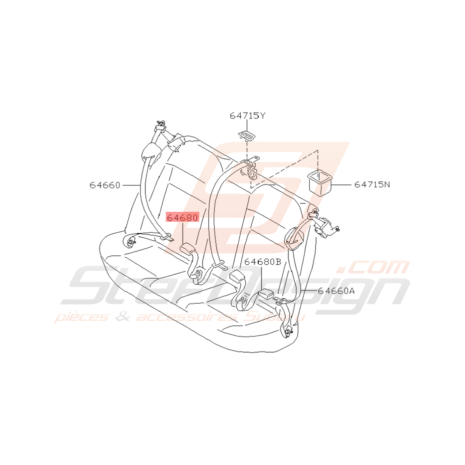 Ceinture Siège Central Arrière Origine Subaru WRX / STI 2001 - 2005