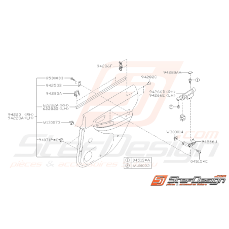 Schéma Garnitures de Portes Arrières Origine Subaru WRX STI 05-0732323