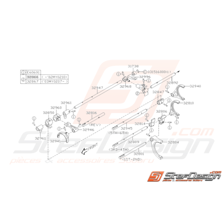 Schéma Système de fourchette Origine Subaru STI 2001 - 200432500