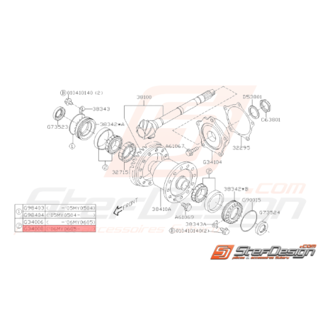 Roulement de différentiel de Boite 5 GT 93-00 WRX 01-10 Boite 6 STI FORESTER 05-07 07-1432547