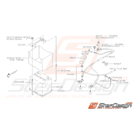 Schéma Raccordement batterie et Fixation Origine Subaru WRX STI 01-0732652