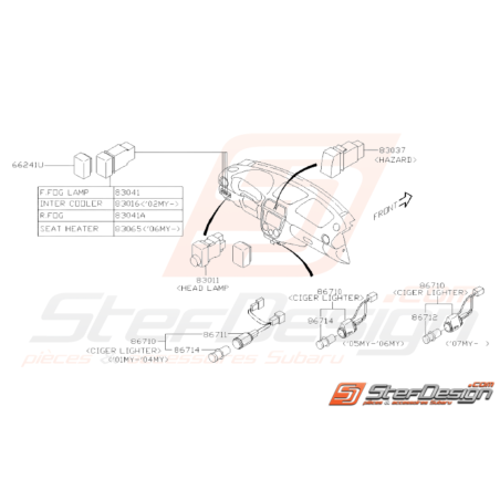 Schéma Interrupteurs Tableau de Bord Origine Subaru WRX STI 01-0732661