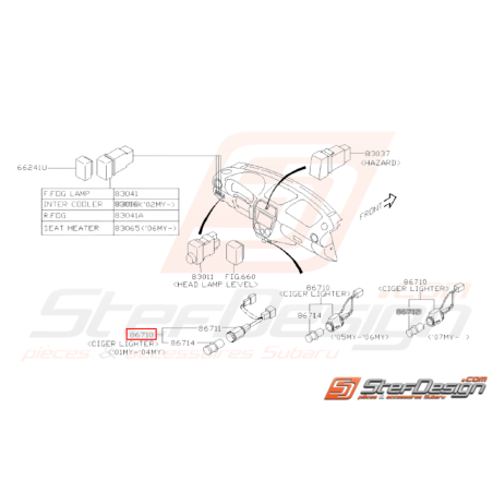 Ensemble Allume Cigare Origine Subaru WRX STI 200732662