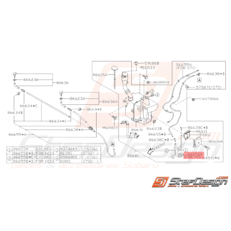 Support de pompes lave glaces Origine SUBARU WRX STI 06 - 1432772