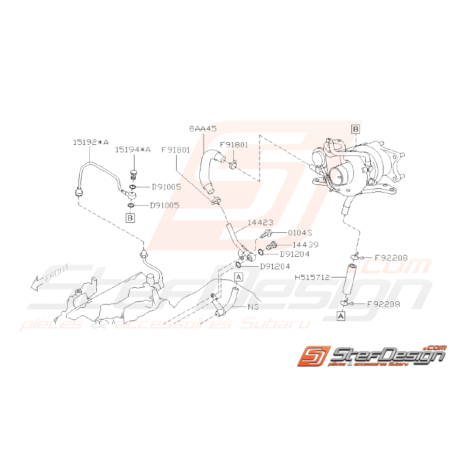 Schéma de Vis et Durites de Turbo Origine Subaru STI 2008 - 201033002