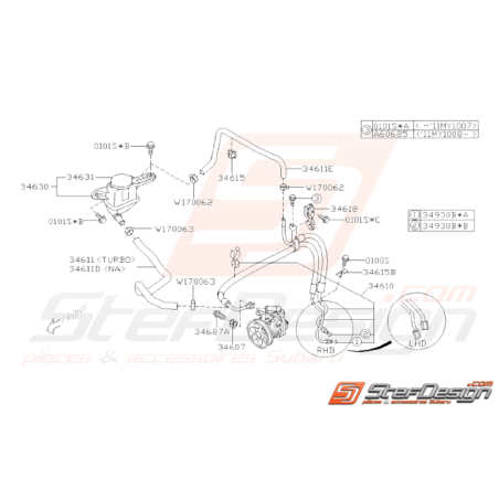 Schéma Système Direction Assistée Tuyau et Réservoir Origine Subaru WRX STI 08-1433553