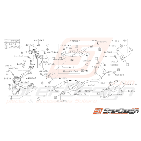 Schéma Intermédiaire et Silencieux Origine Subaru STI 2011 - 201434124