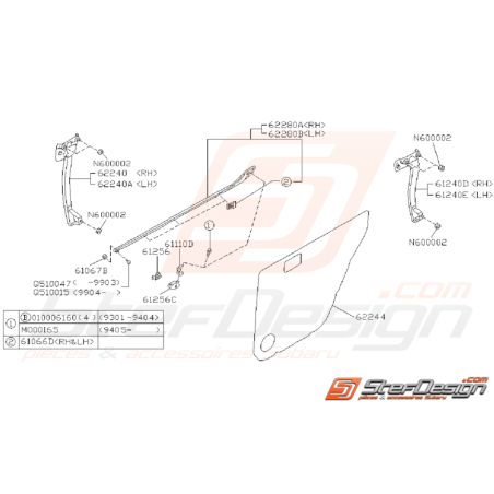 Schéma Intérieur de Porte Arrière Origine SUBARU GT 1993 - 200034594