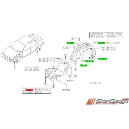 Kit de montage de pare boue SUBARU IMPREZA GT 93-0034625