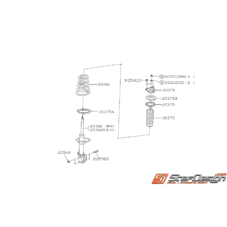Schéma d'amortisseur arrière Origine SUBARU STI v5 / v6 / P134827