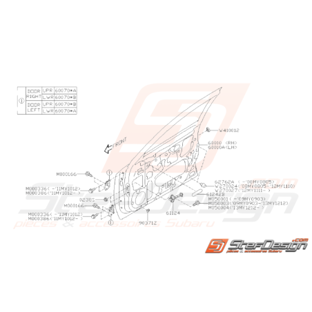 Schéma de Porte Avant Origine Subaru WRX STI 2008 - 201434962