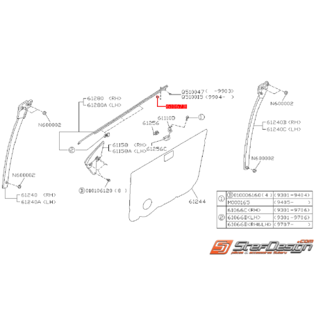 Agrafe fixation lèche-vitre Origine Subaru GT 93-00 WRX STI 01-0734989