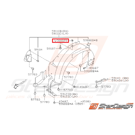 Pare boue avant coté passager WRX/STI 06/0735019