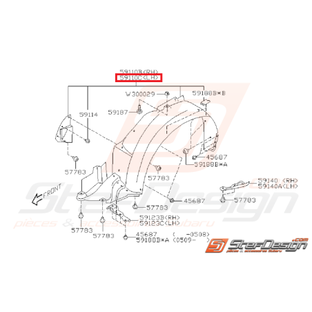 Pare boue avant coté conducteur WRX/STI 06/0735022