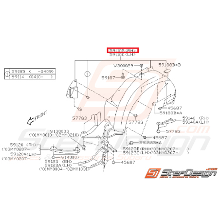 Pare boue avant côté passager WRX/STI 03-0535052